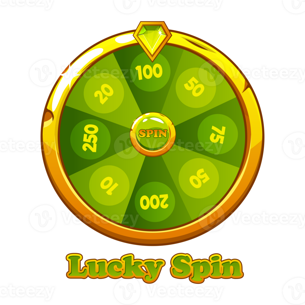 Golden and green fortune wheel spin machine. Casino banner design element for UI. png