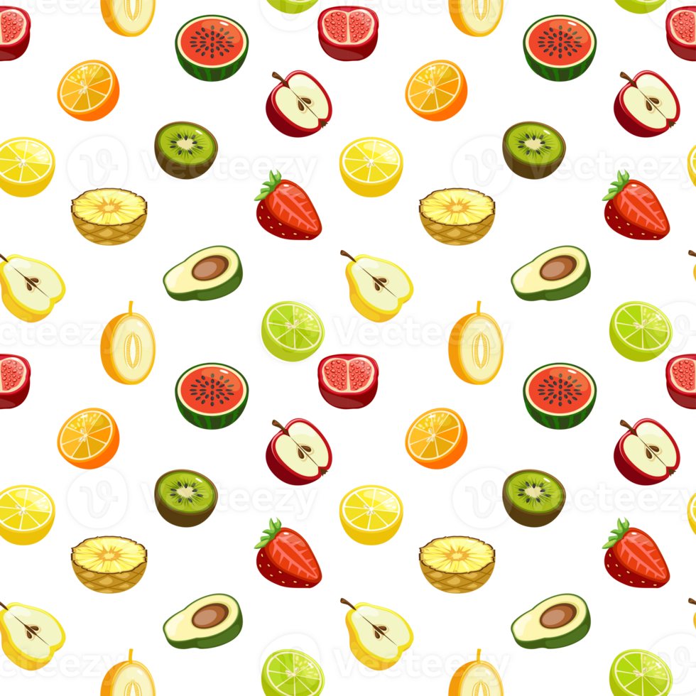 Seamless pattern with half fruits and berries png