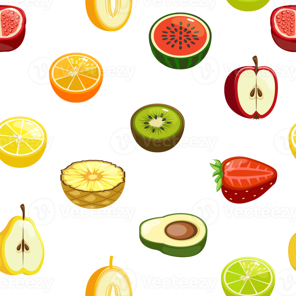 Seamless pattern with half fruits and berries. png