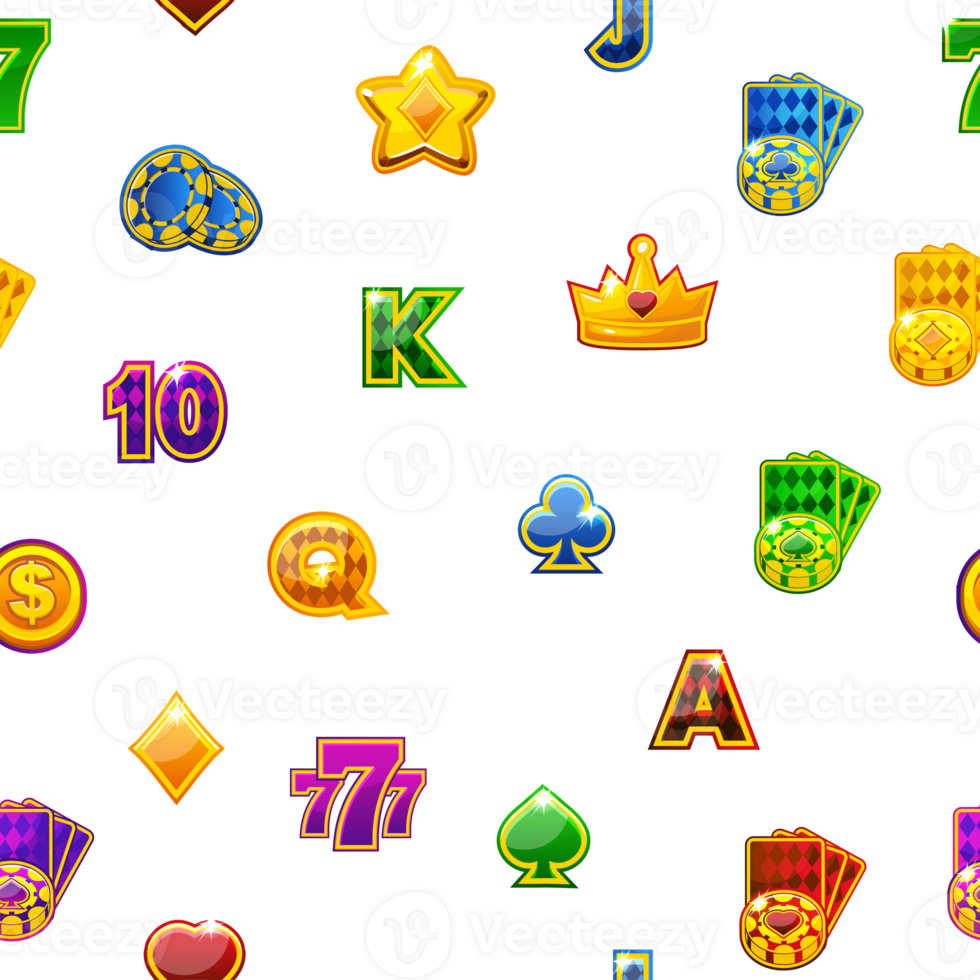 Seamless pattern with Slot icons on a transparent background. png