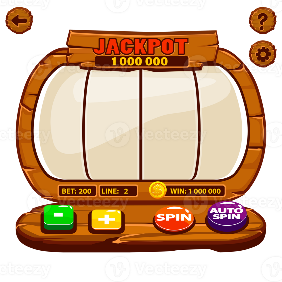 Wooden Lucky Empty Slot Machine. Casino Fortune, Spin Wheel for Gambling. UI for 2D game png