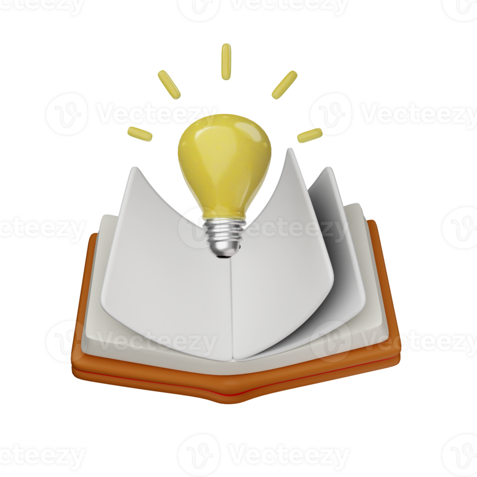 3d illustration design of a book icon and a light bulb for an idea. png
