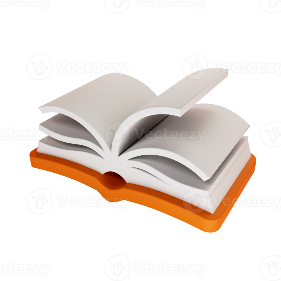 Open book, notebook with white paper blank page, Cartoon minimal style, 3d render png