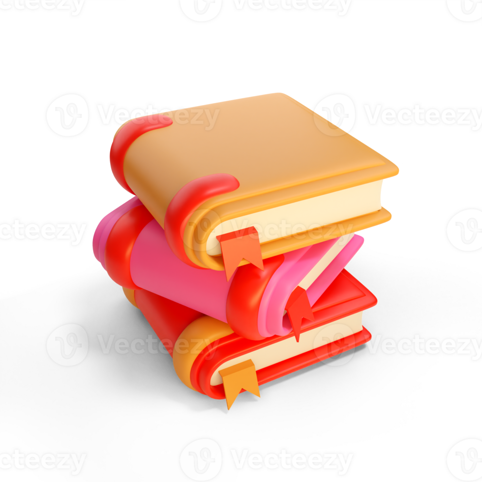 Stack of books in 3d rendering for Education and science concepts with cartoon style png