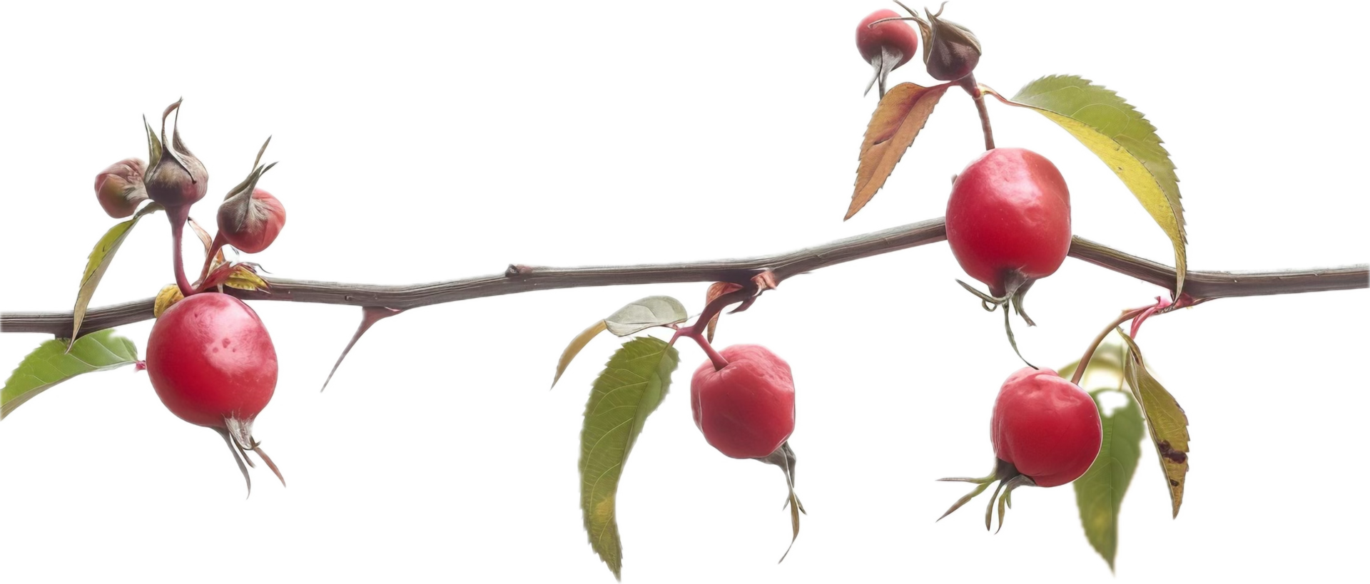 AI generated Rose Hips on Branch with Water Droplets png