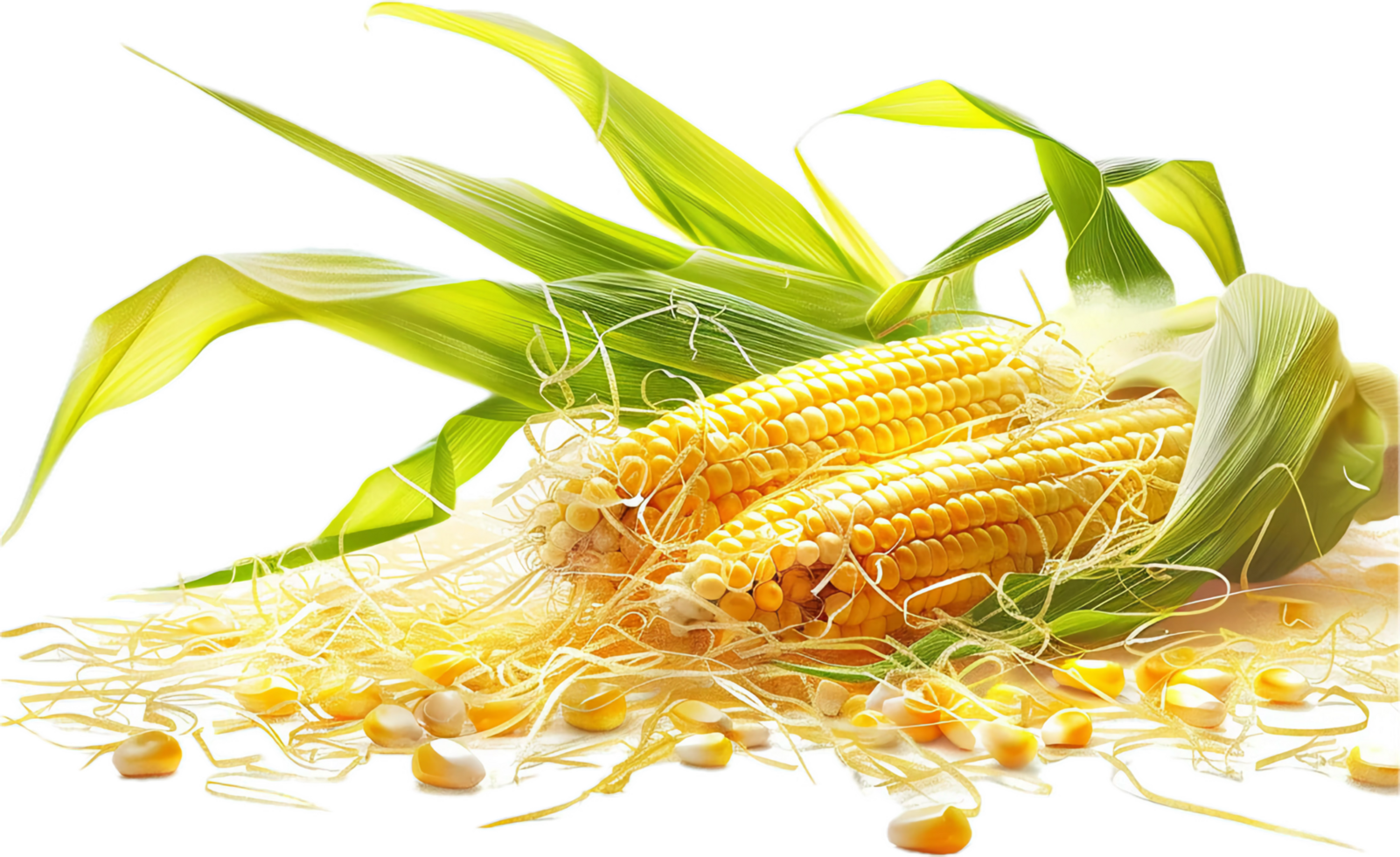 AI generated Fresh Corn Cobs with Husks png