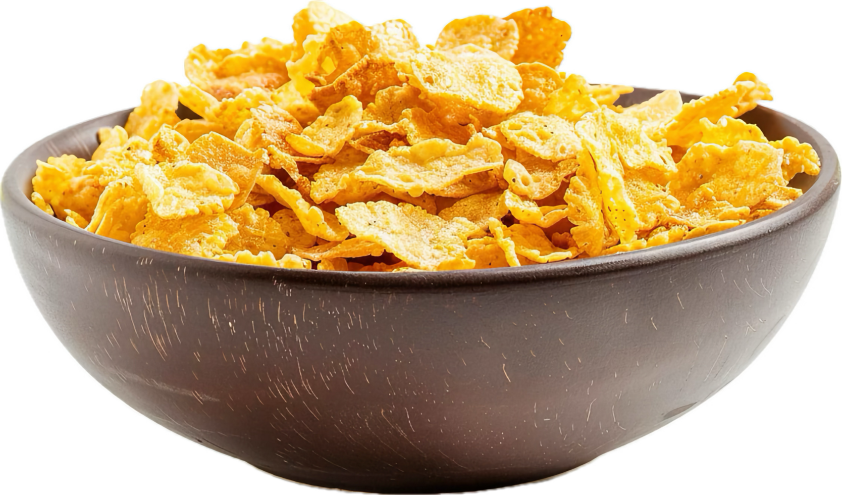 AI generated Corn Flakes in Wooden Bowl png