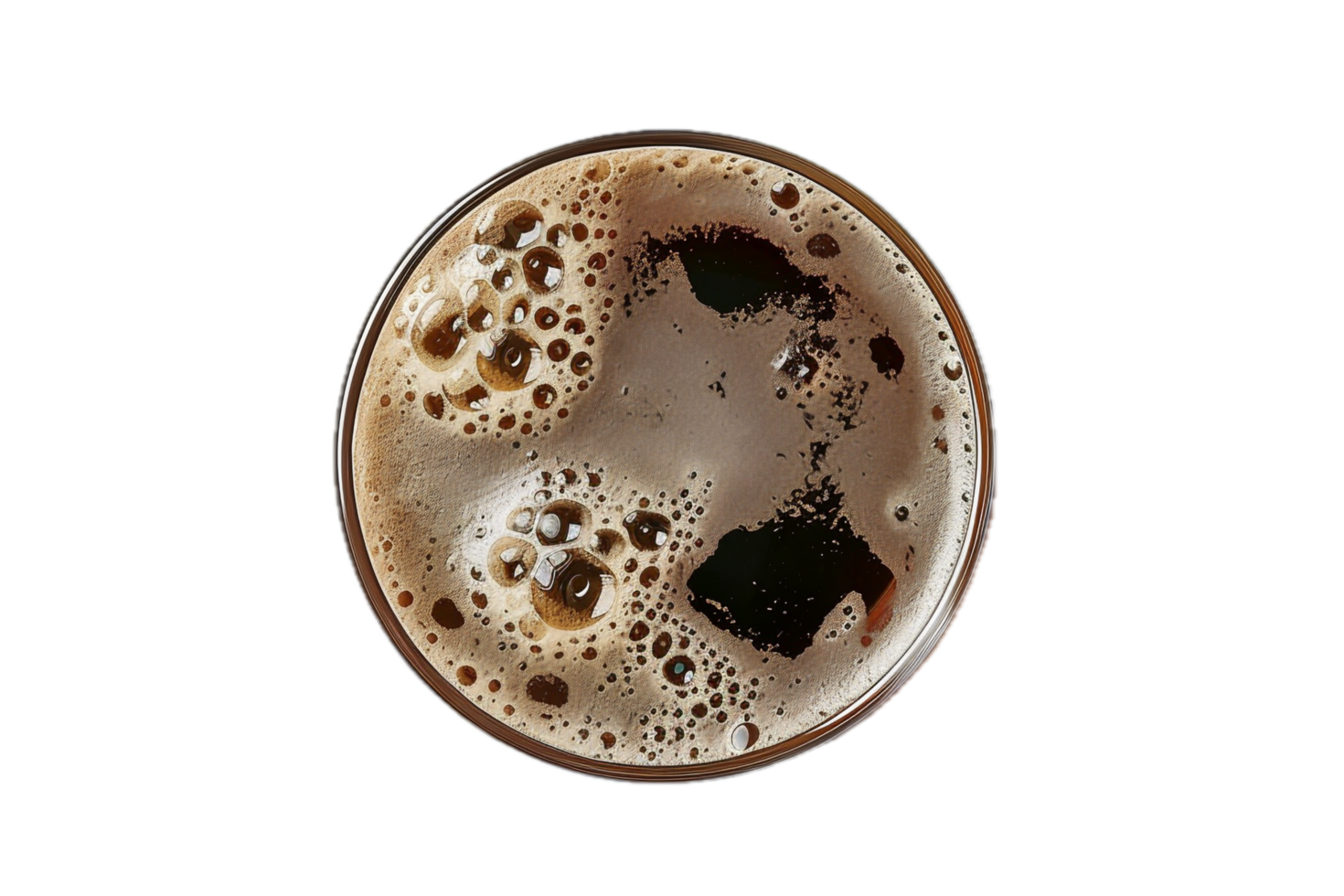 AI generated Close-Up of Frothy Beer in Glass Top View png
