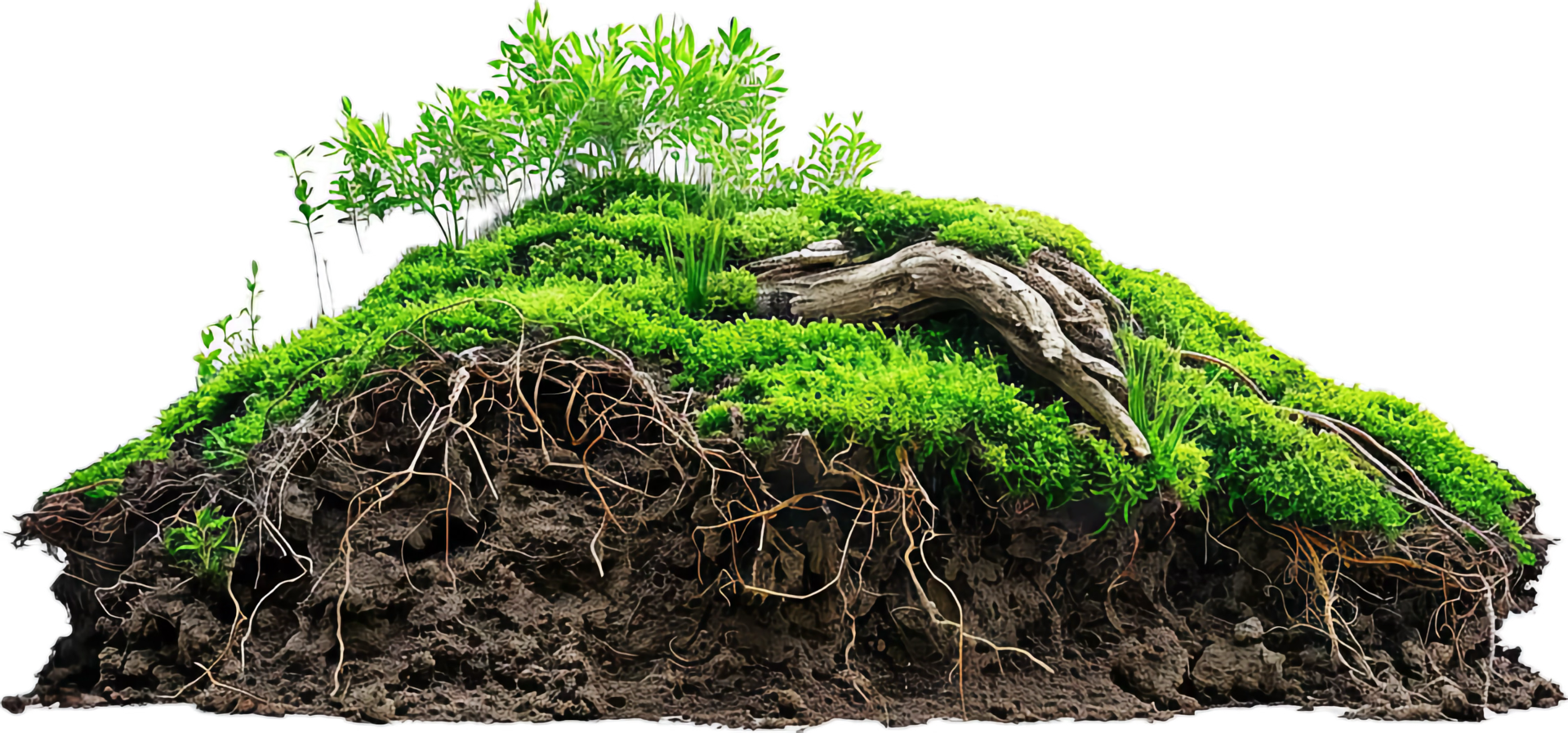 AI generated Cross-Section of Soil Layers with Roots and Grass png