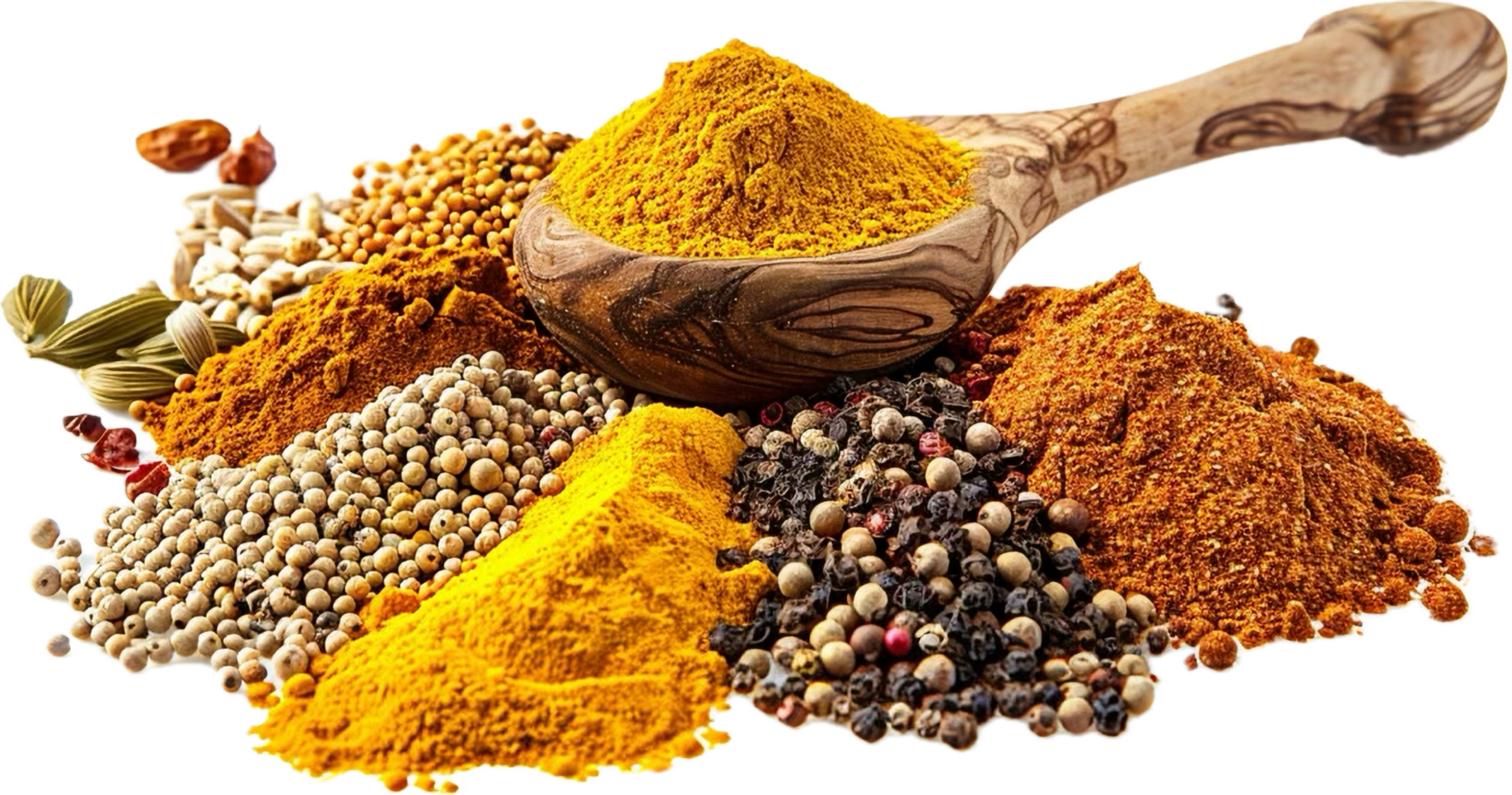 AI generated Assorted Spices on Olive Wood Spoon png