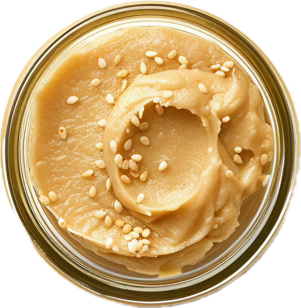 AI generated Creamy Peanut Butter in Open Jar Top View png