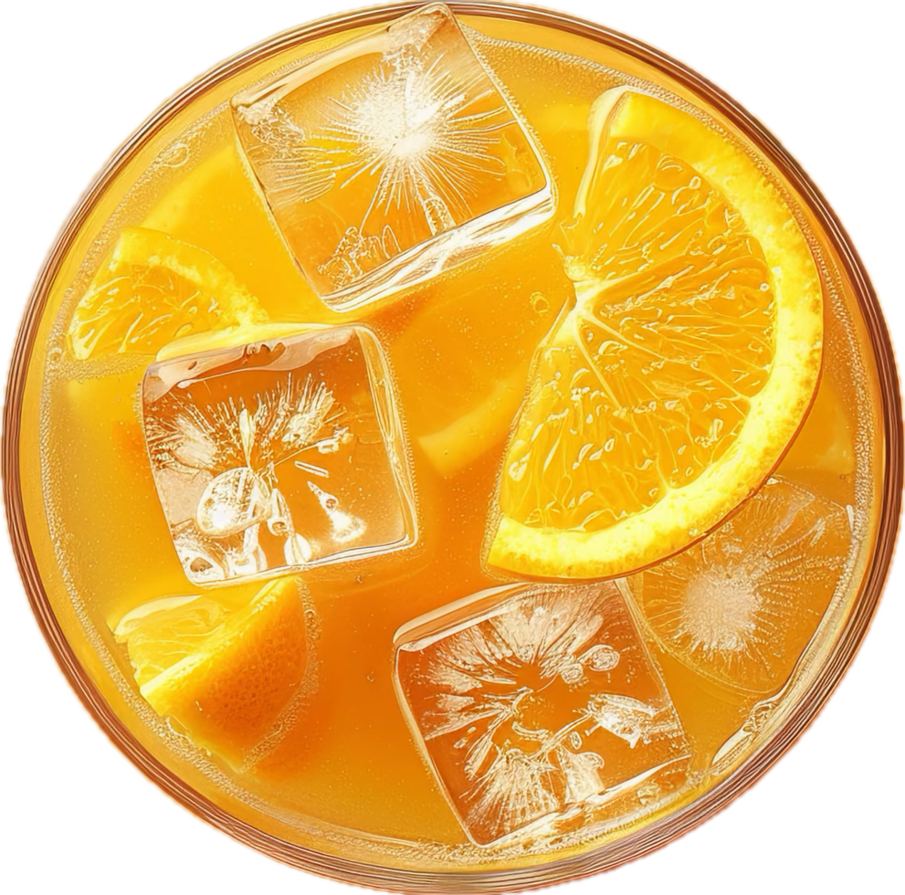 ai généré du froid Orange boisson avec la glace cubes et tranches png