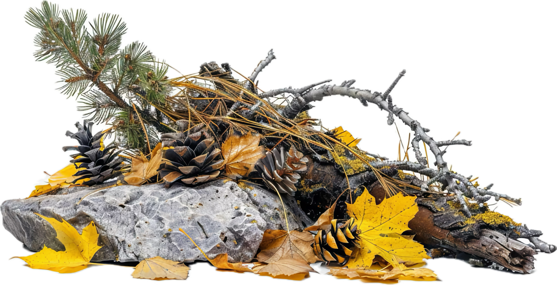 AI generated Autumn Composition with Leaves and Pine Cones png