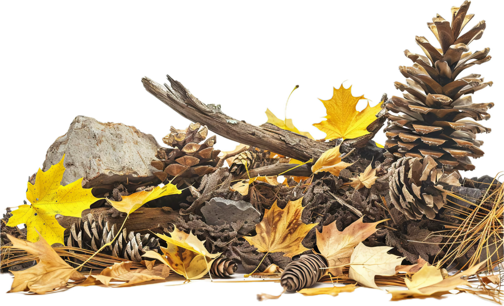AI generated Autumn Composition with Leaves and Pine Cones png