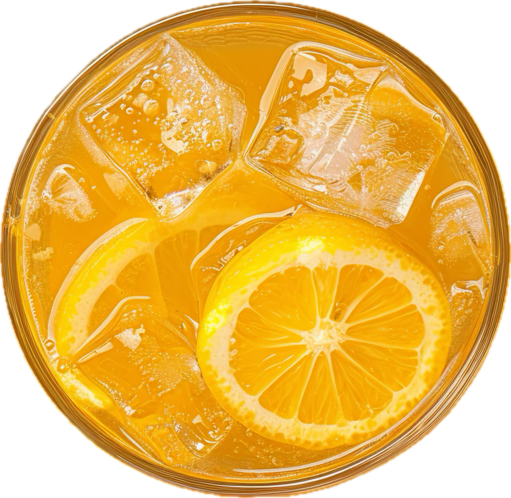 ai gegenereerd verkoudheid oranje drinken met ijs kubussen en plakjes PNG