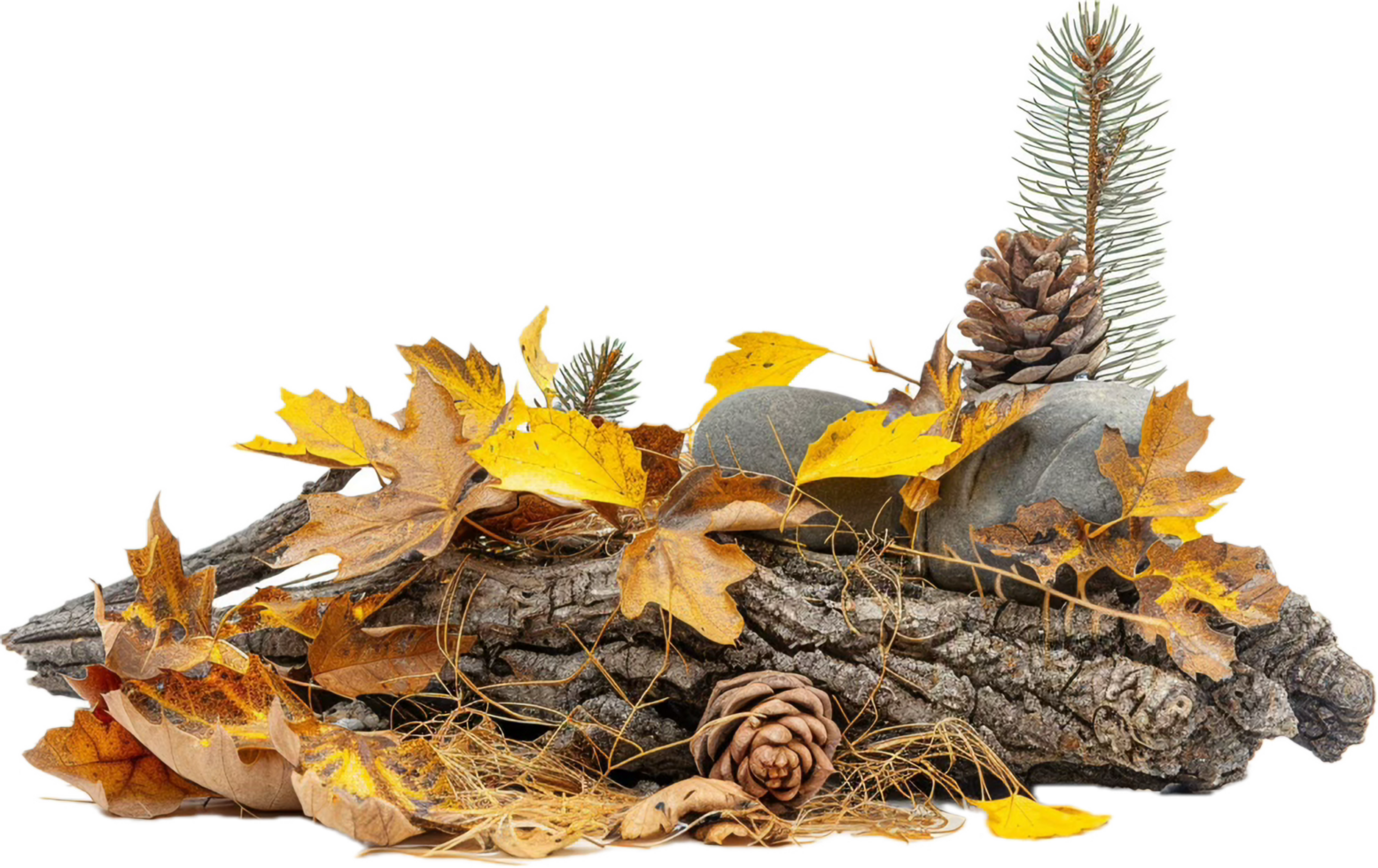 AI generated Autumn Composition with Leaves and Pine Cones png