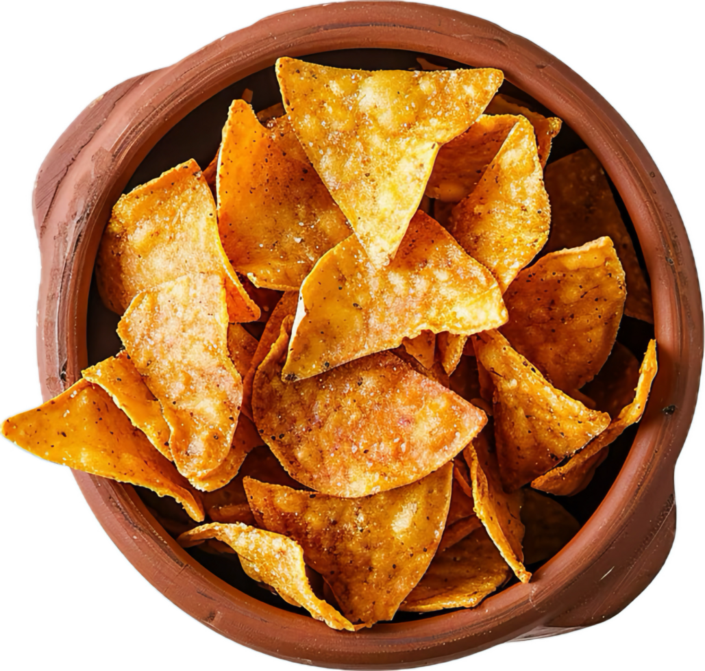 AI generated Crispy Tortilla Chips in Salsa Dip Bowl png
