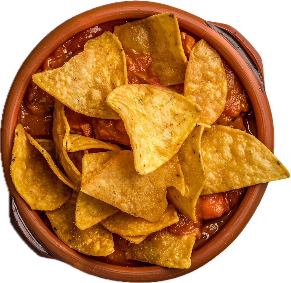 AI generated Crispy Tortilla Chips in Salsa Dip Bowl png
