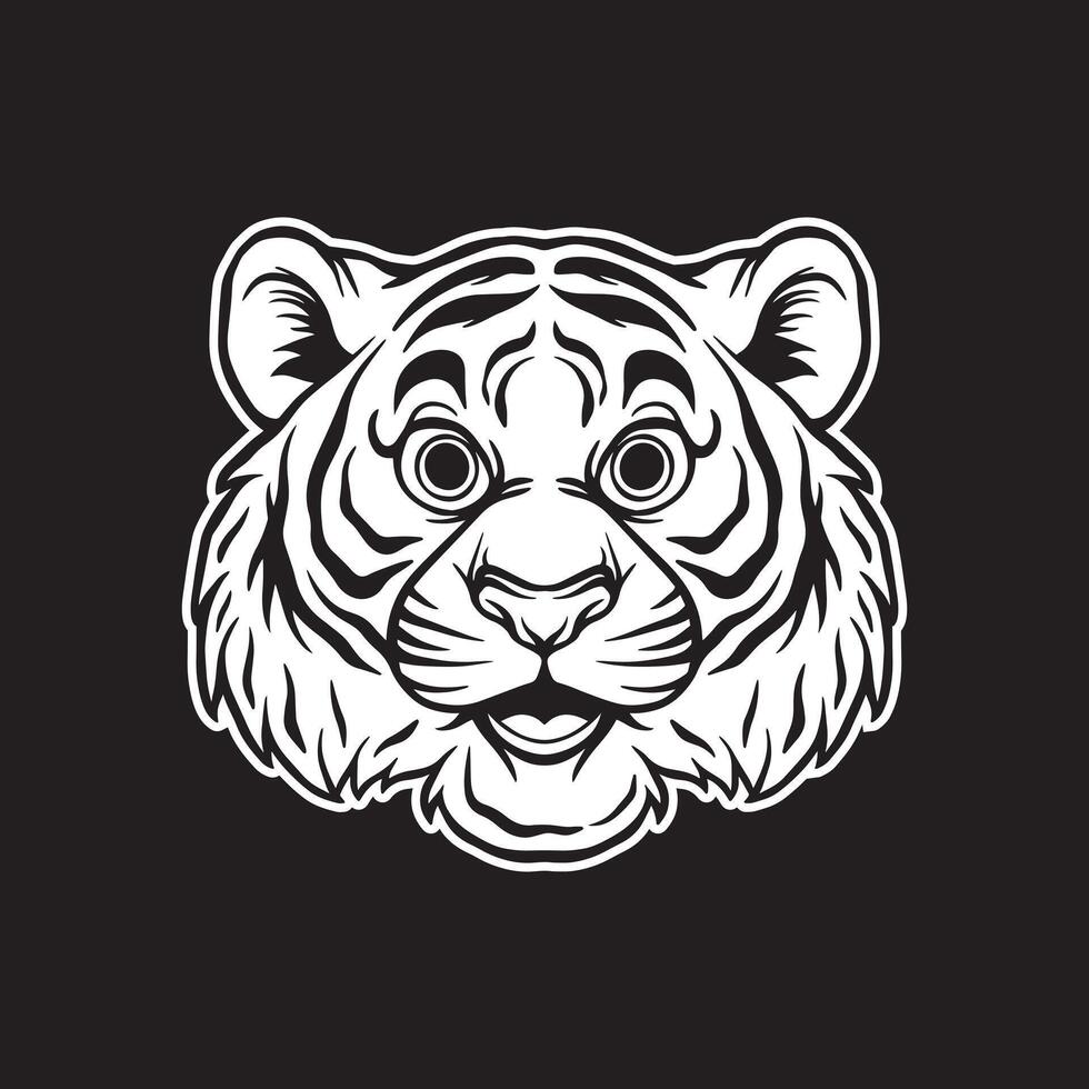 Tigre cabeza Arte negro y blanco mano dibujado ilustraciones vector