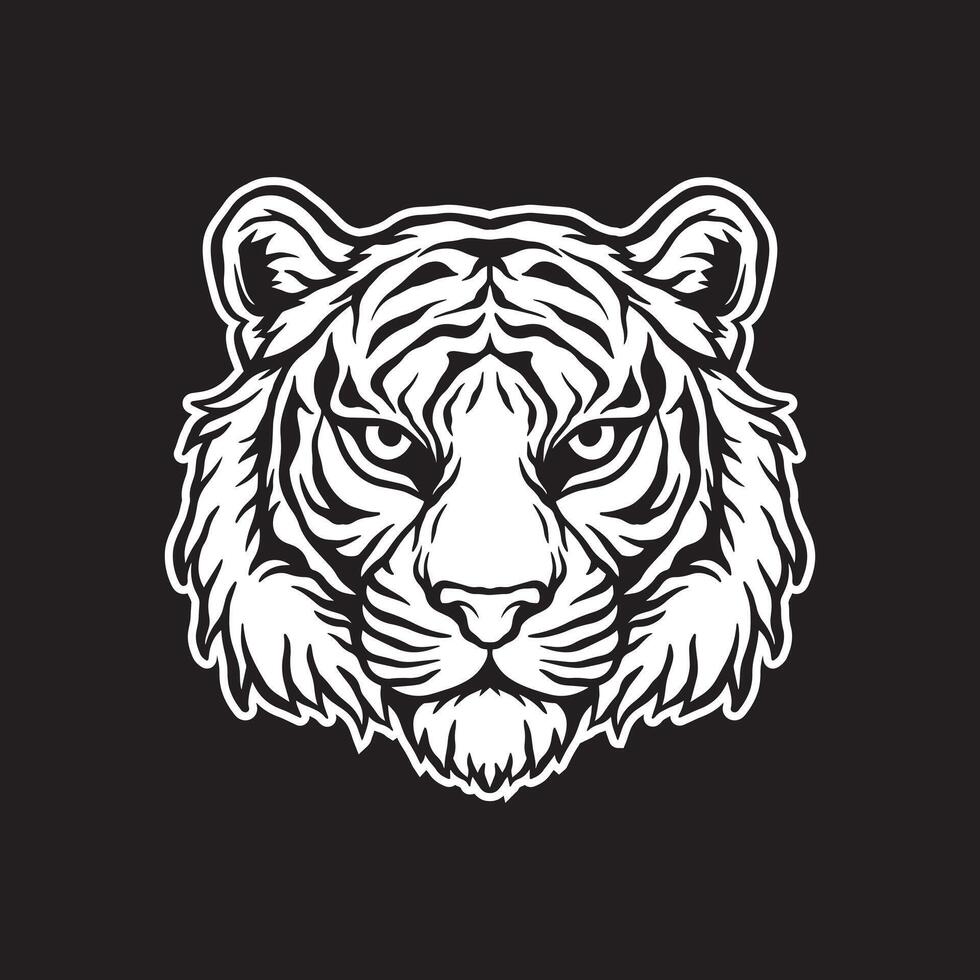 Tigre cabeza Arte negro y blanco mano dibujado ilustraciones vector