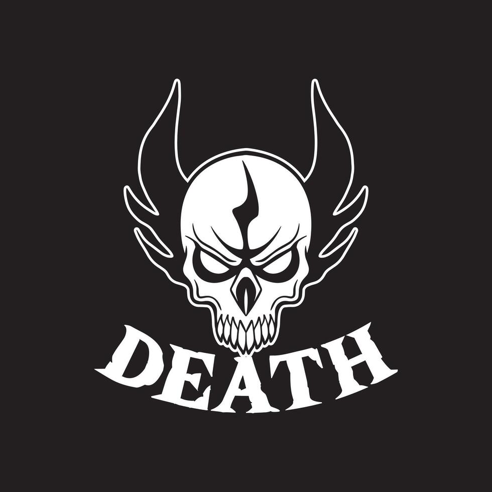 death skull art black and white hand drawn illustration vector