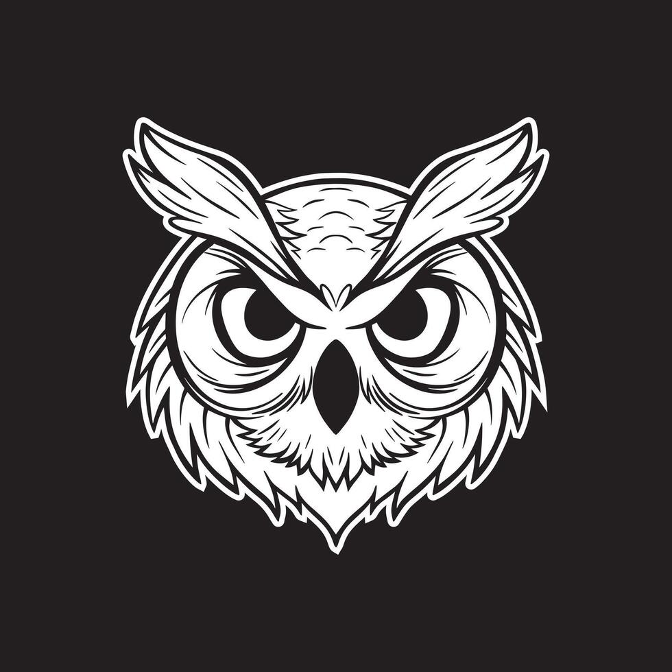 owl head art black and white hand drawn illustrations vector