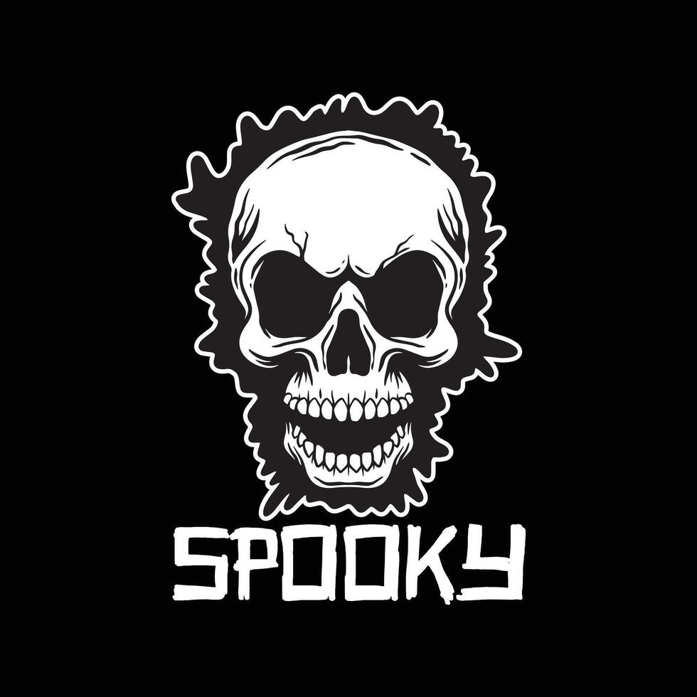 spooky skull art black and white hand drawn illustration vector