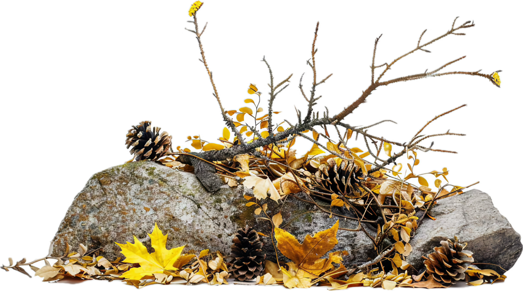 AI generated Autumn Composition with Leaves and Pine Cones png