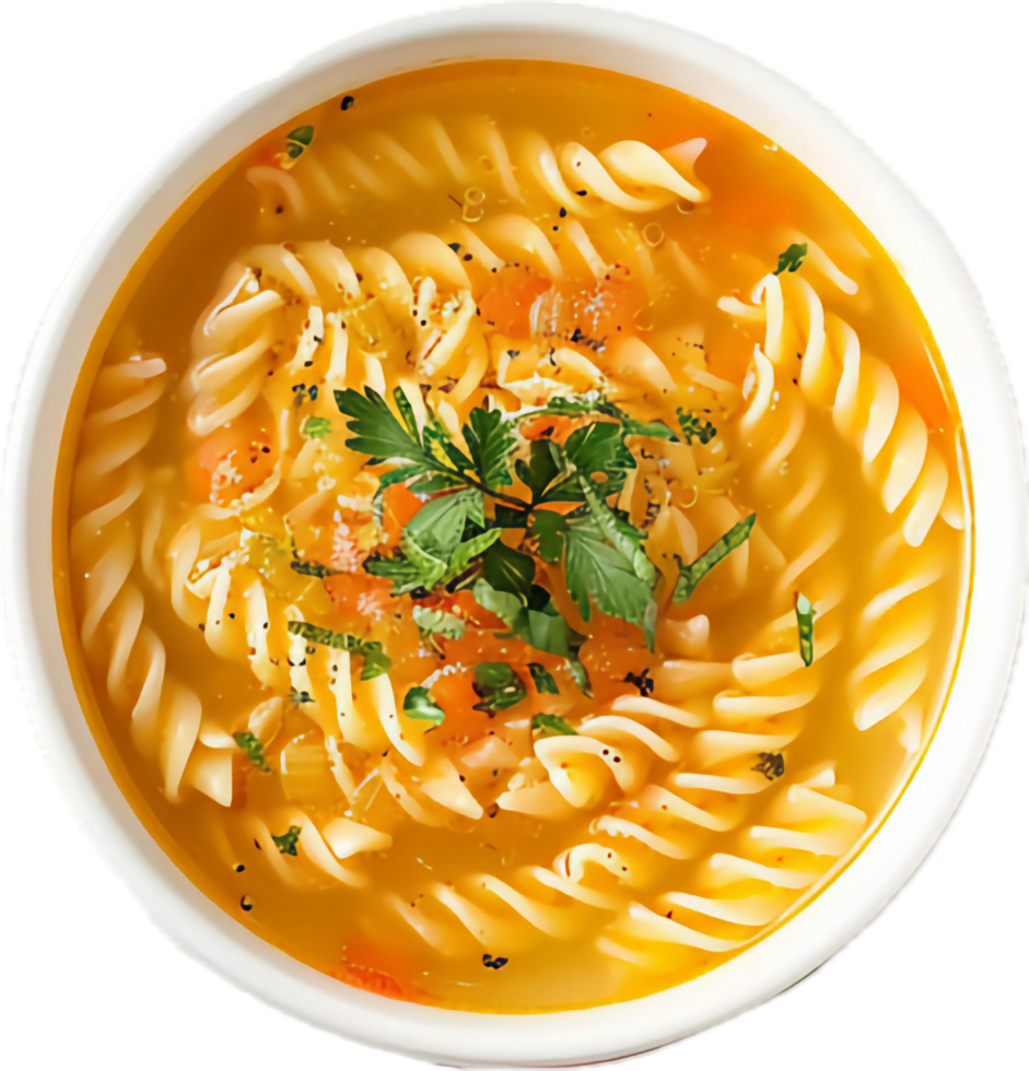 ai generiert Tomate Suppe mit Rotini Pasta und Petersilie png