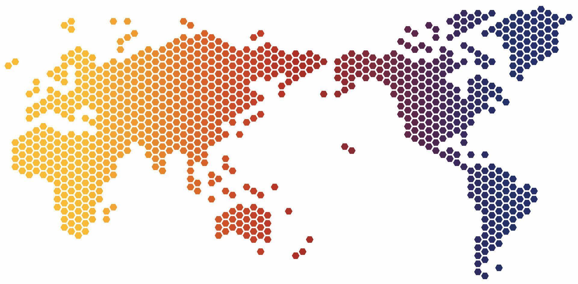 hexágono forma mundo mapa en blanco antecedentes. vector