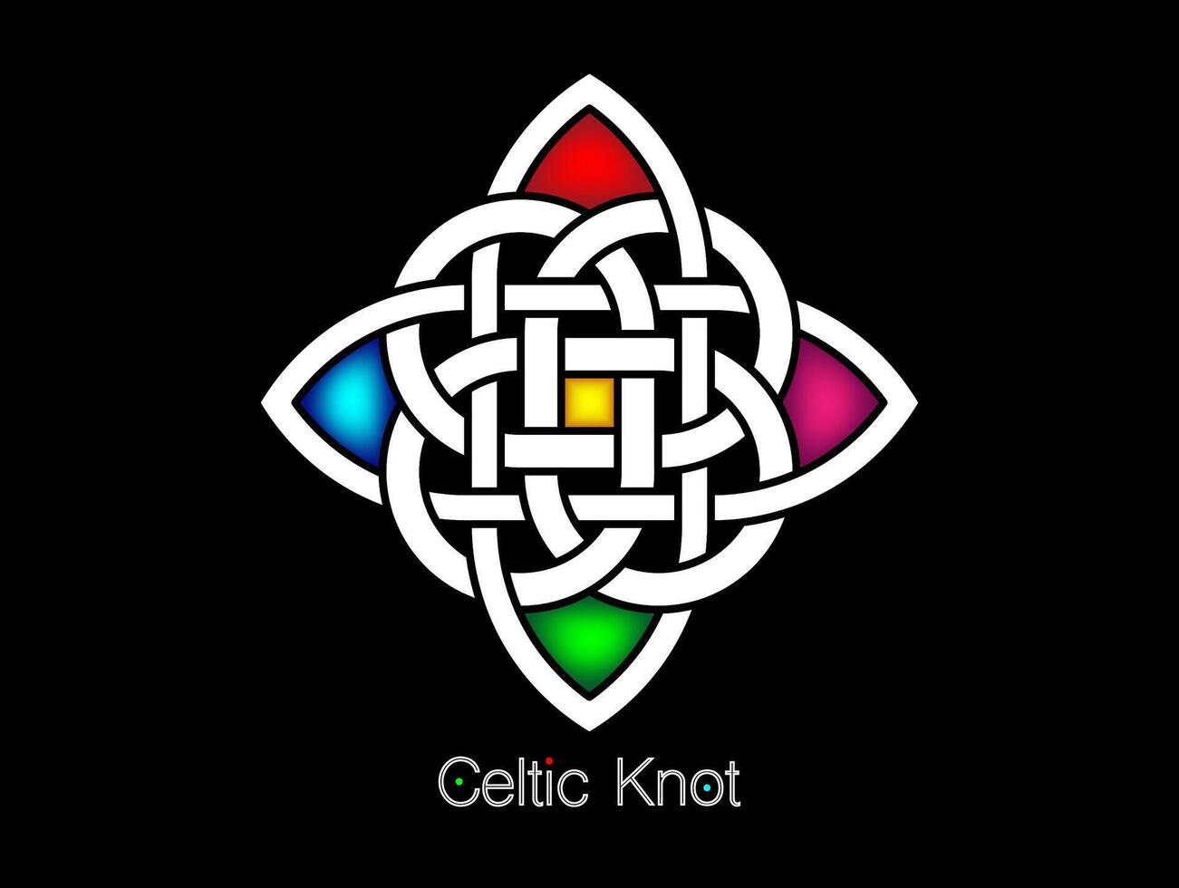 Celtic knot, interlocked circles logo, colorful vector tattoo ornament interlaced tape isolated on black background