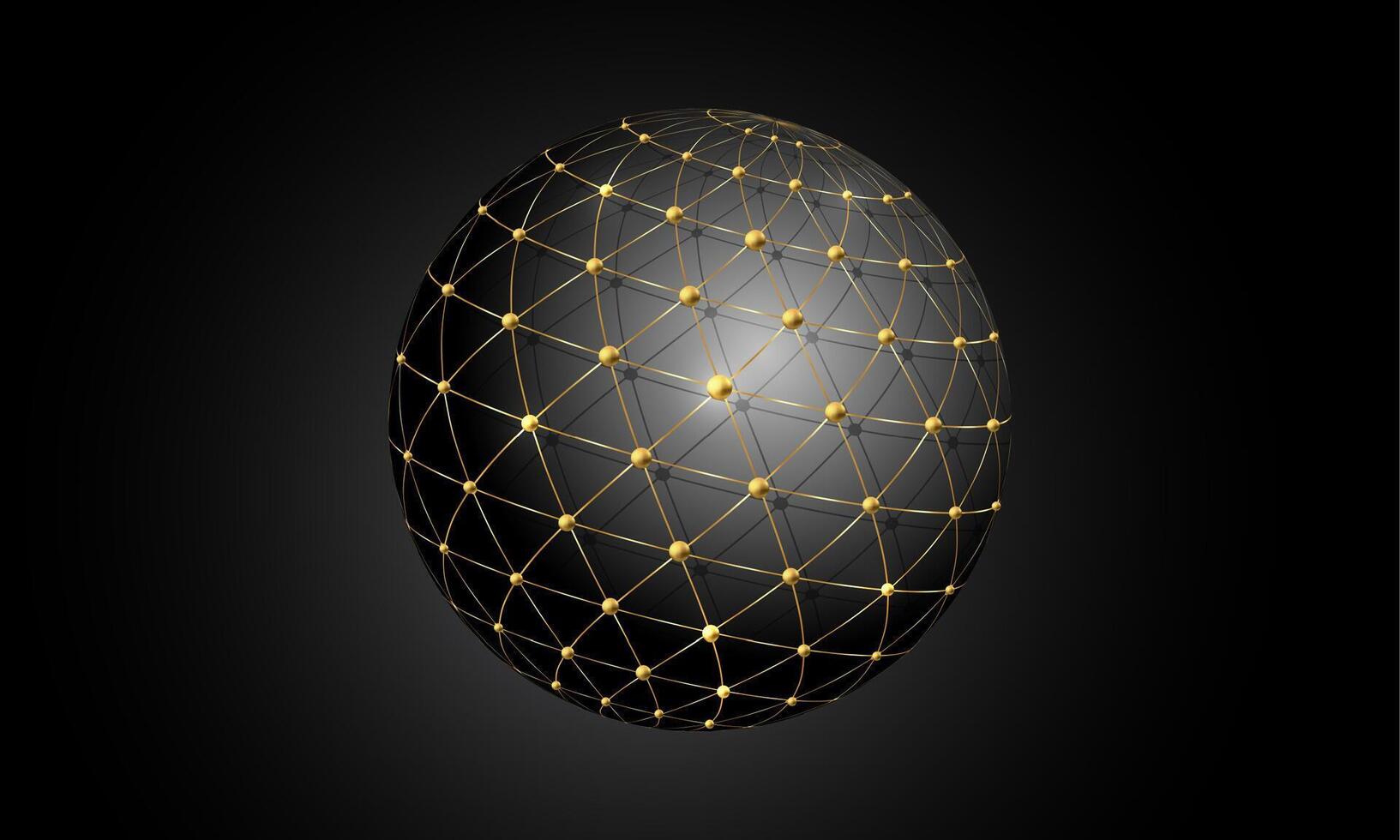 3D Global Connection. Gold Creative modern logo suitable for businesses related to digital or technological media. High-tech electronics and computer related concept. Vector geometric sphere isolated
