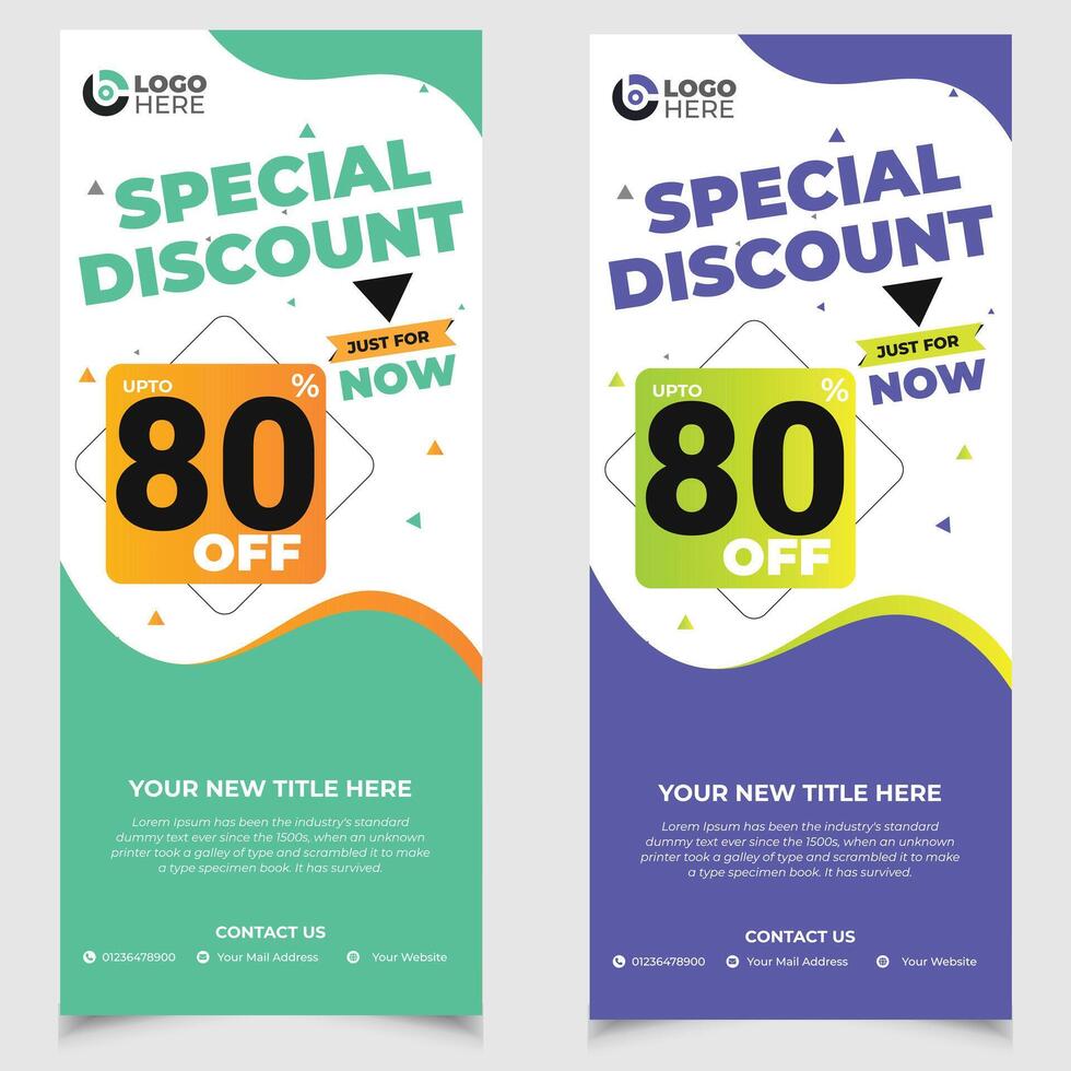 Discount roll up banner template design with special offer. Vector flyer layout
