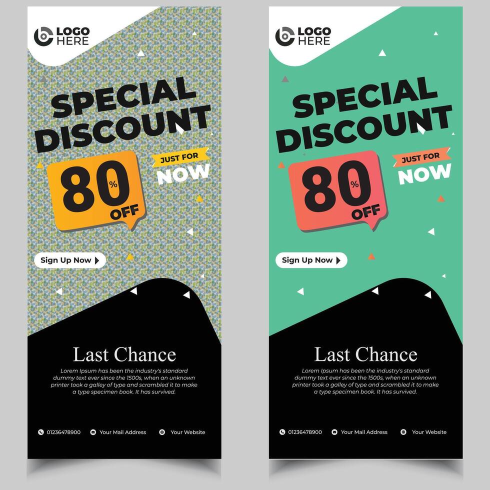Discount roll-up banner template design Set of modern vertical banner template design. Brochure flyer design. vector