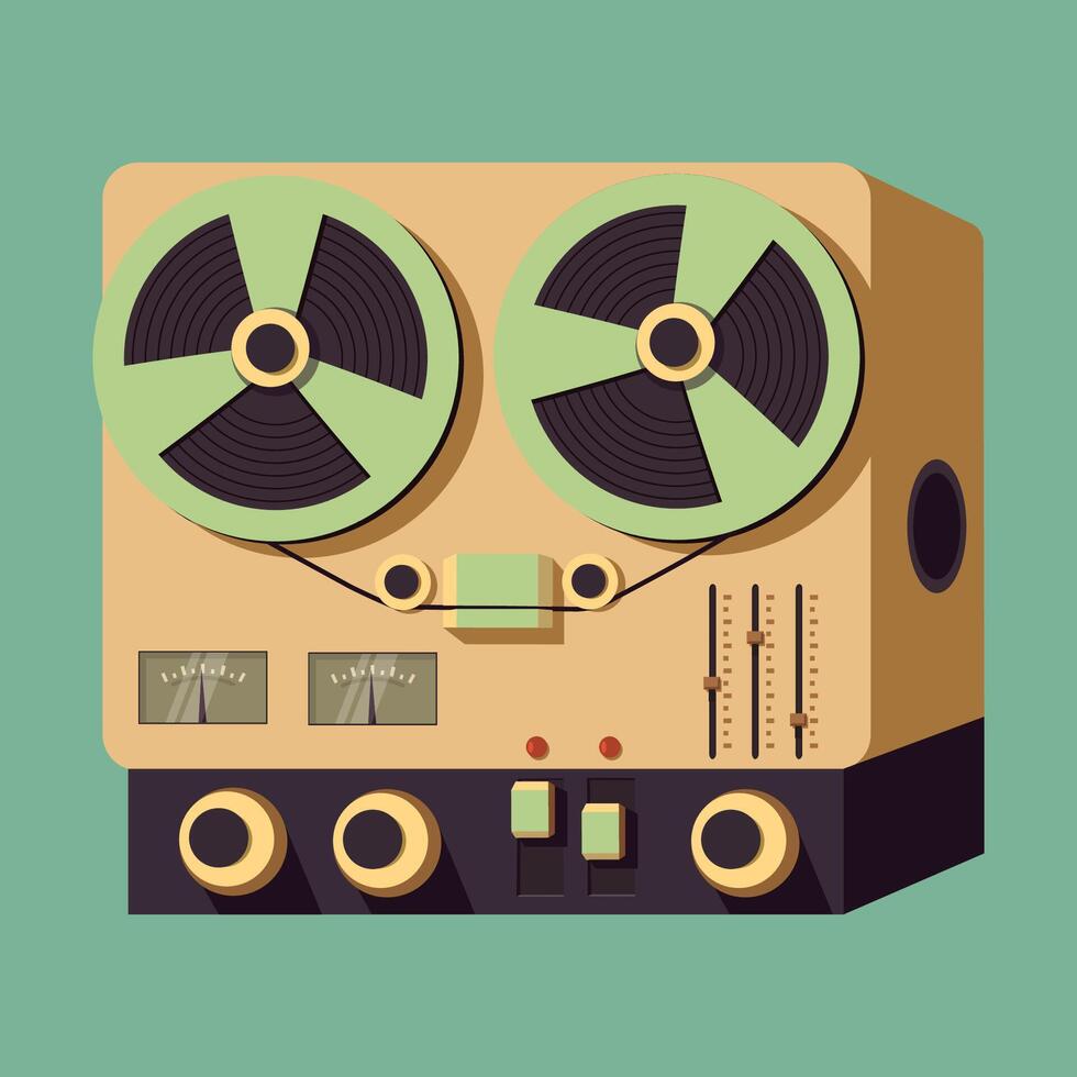 Vintage audio reel to reel tape recorder, vector illustration