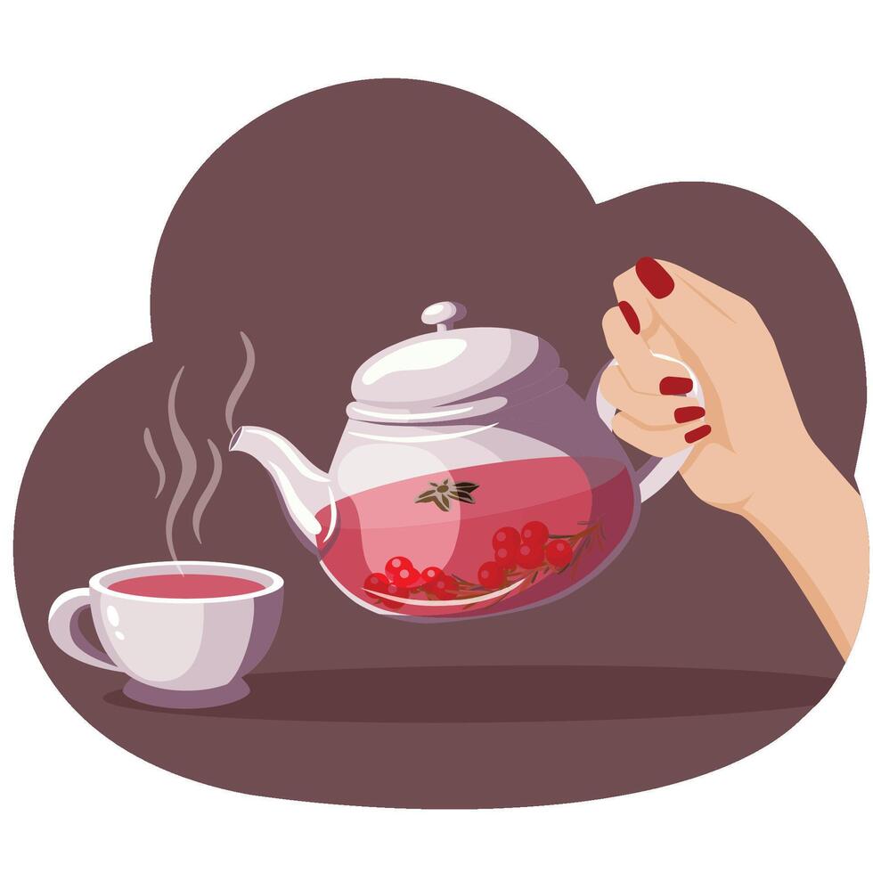 Vector illustration of a cup and a glass teapot with fruit tea