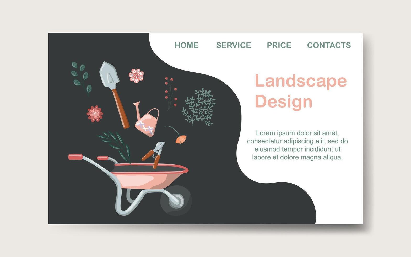 Landscape design landing page vector template