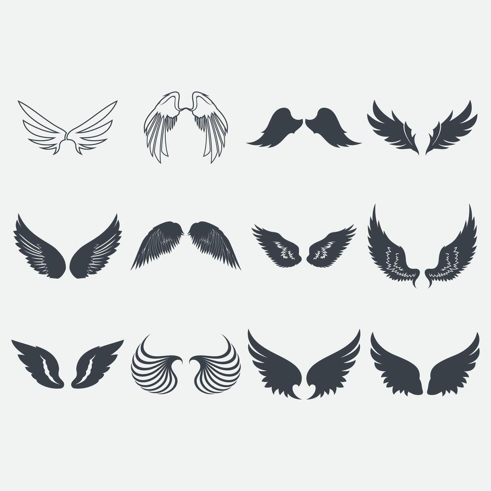 wings icon set vector
