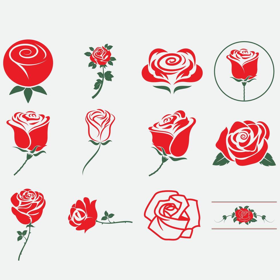 collection of rose flower logos vector