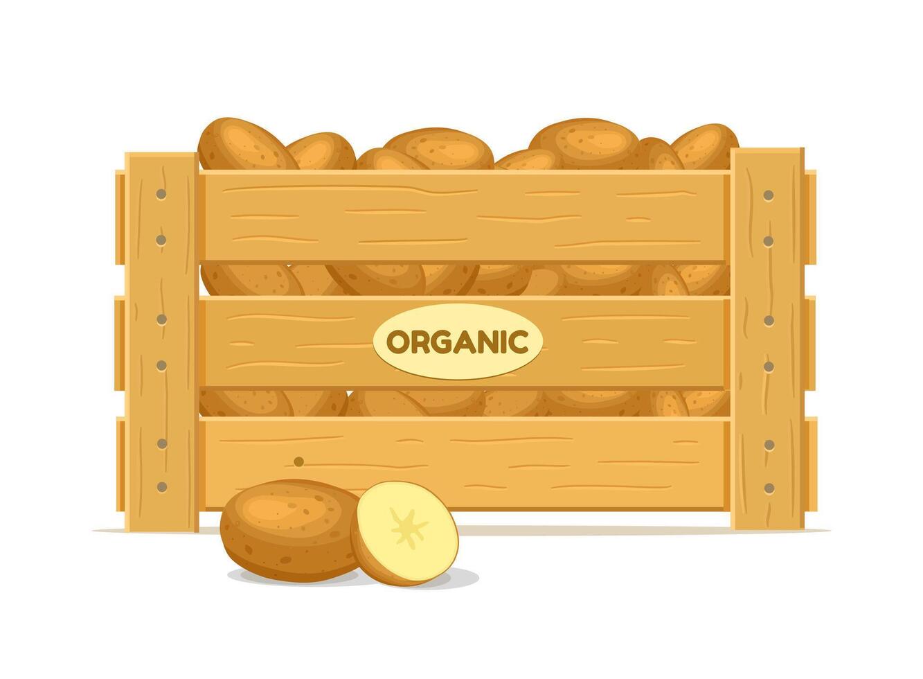 Boxes with potatoes. Vector illustration on white background
