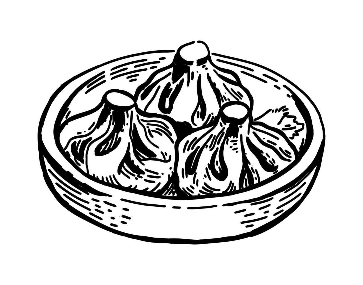 Khinkali. Dish of Georgian cuisine. Vector illustration on white background