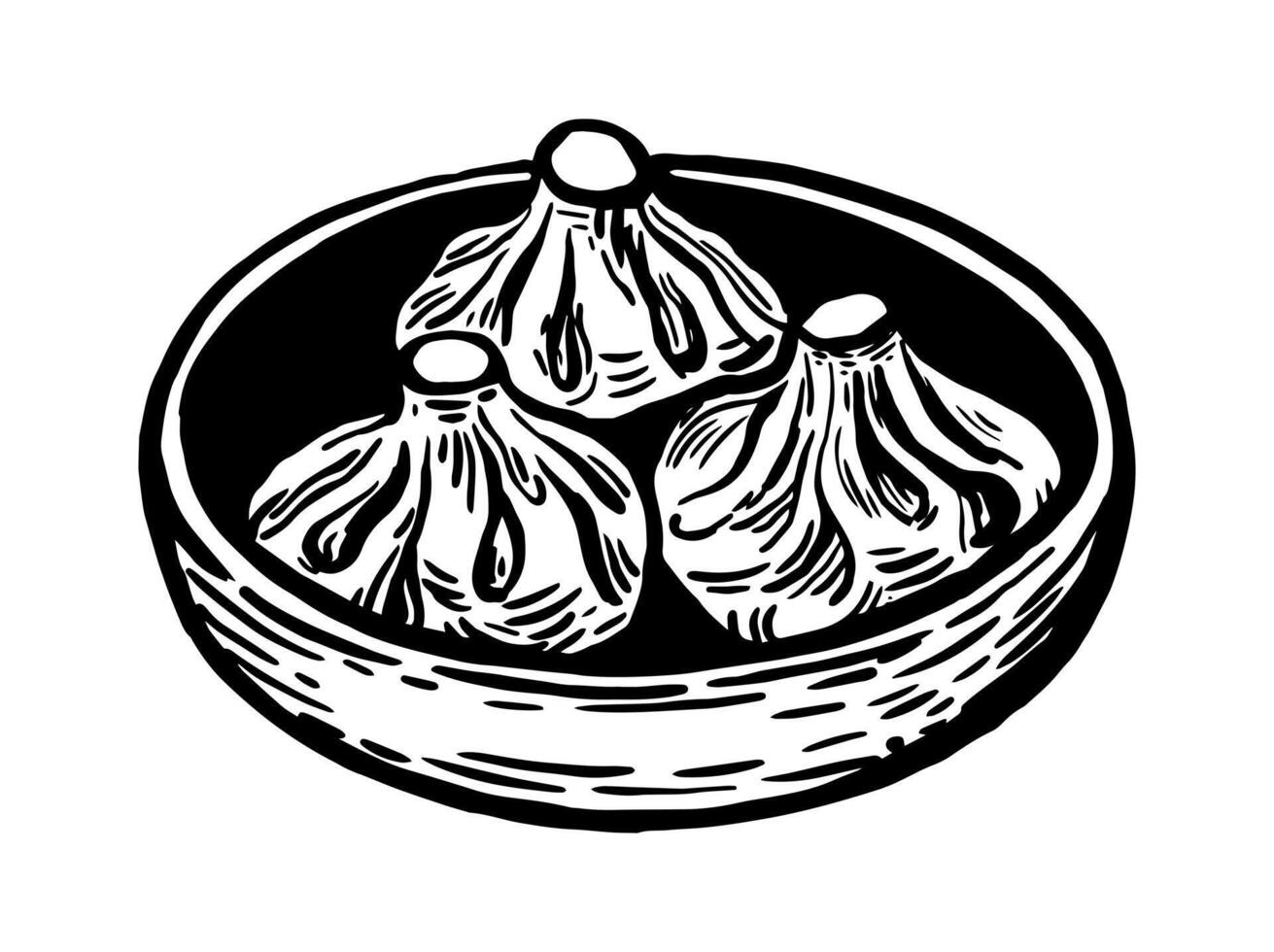 Khinkali. Dish of Georgian cuisine. Vector illustration on white background