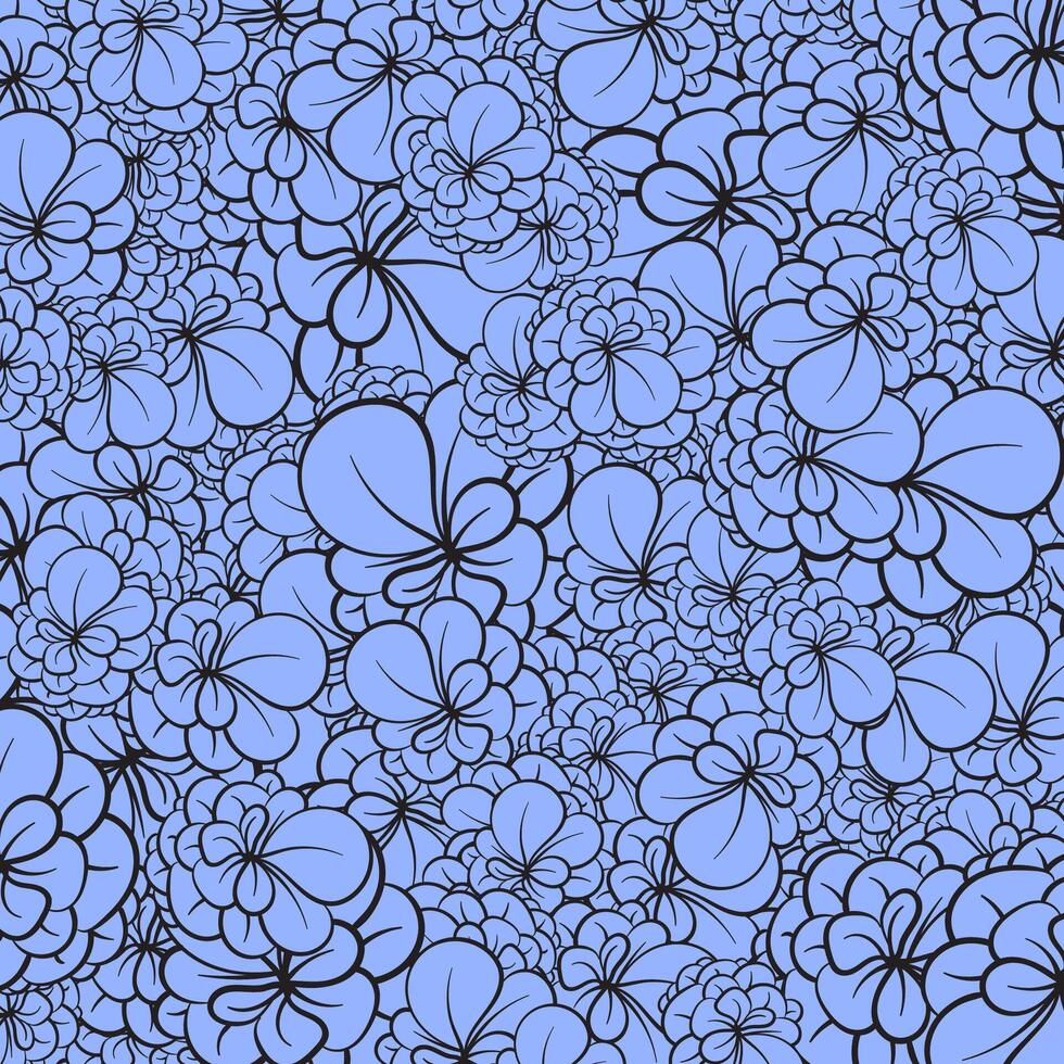 pattern with flowers on a blue background. Vector illustration.