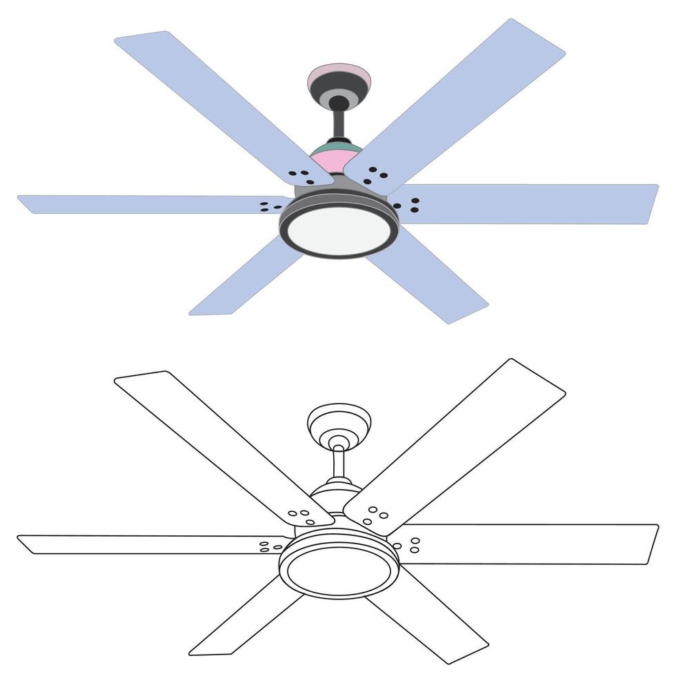 6 blade Ceiling Fan with light, remote control vector illustration eps