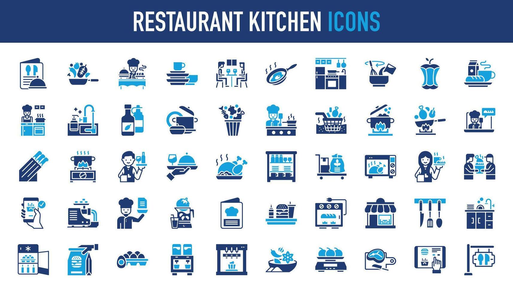 Restaurant kitchen icon set. Such as food, cafe, cookery, meal, kitchen icons isolated on white background. vector