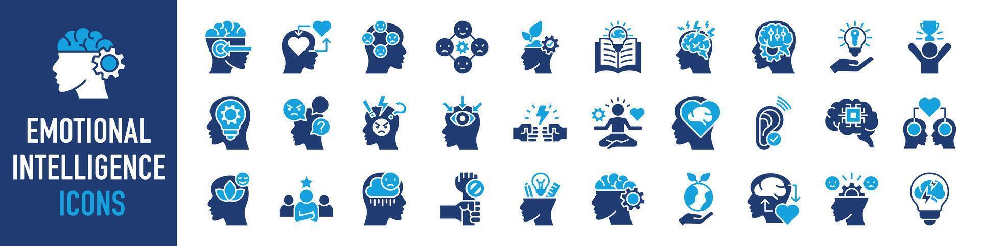 Emotional intelligence icon. Such as social skills, self-awareness, self-regulation, empathy and motivation vector icons collection.