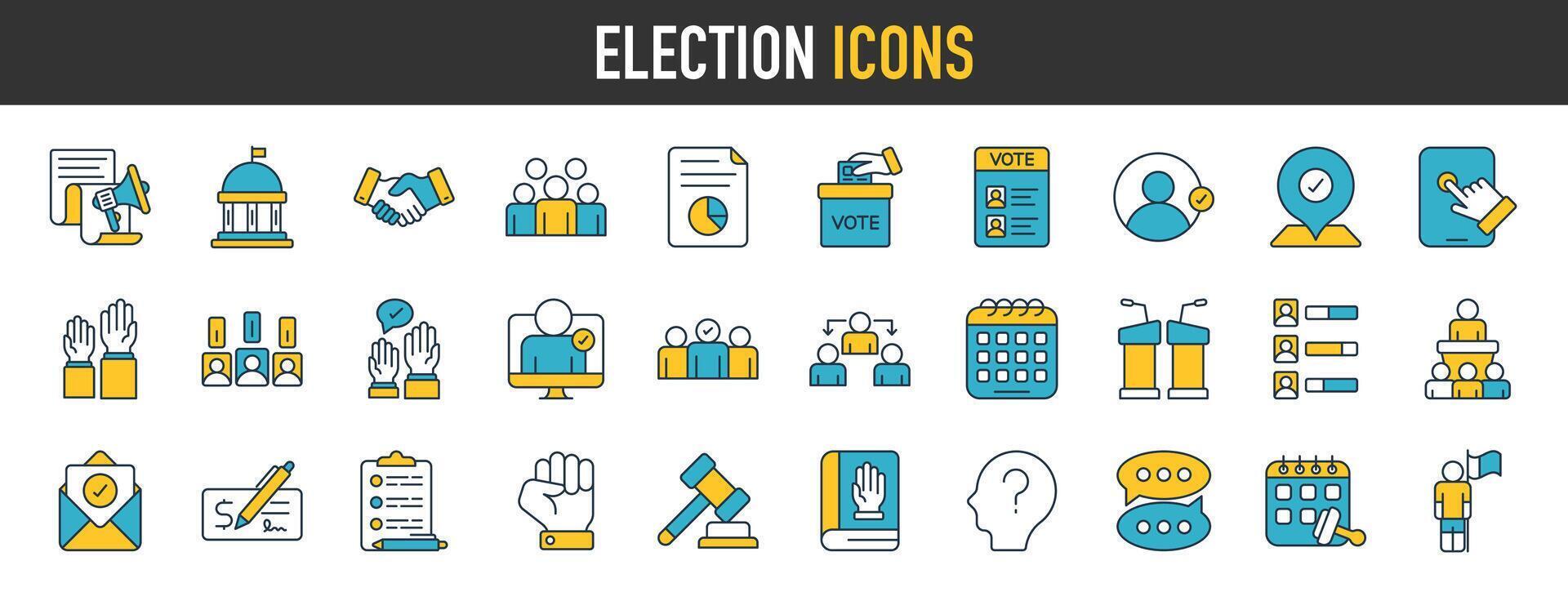 Election icon set. Such as democracy, vote, government, voting, campaign, voting , political, voter, ballot, candidate and president icons. Solid icons vector collection.