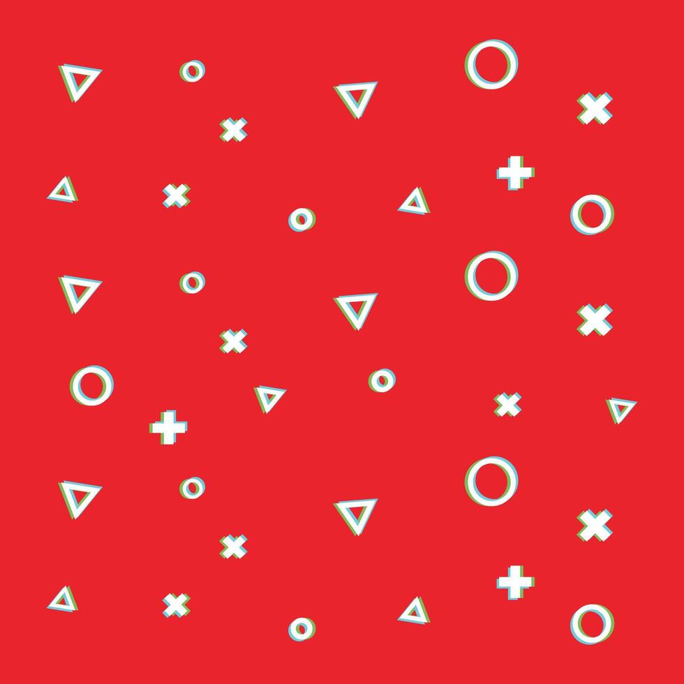 Colorful vector hipster pattern with red and white geometric icons. Line, square, triangle, circle shape. Retro 80s-90s pattern background