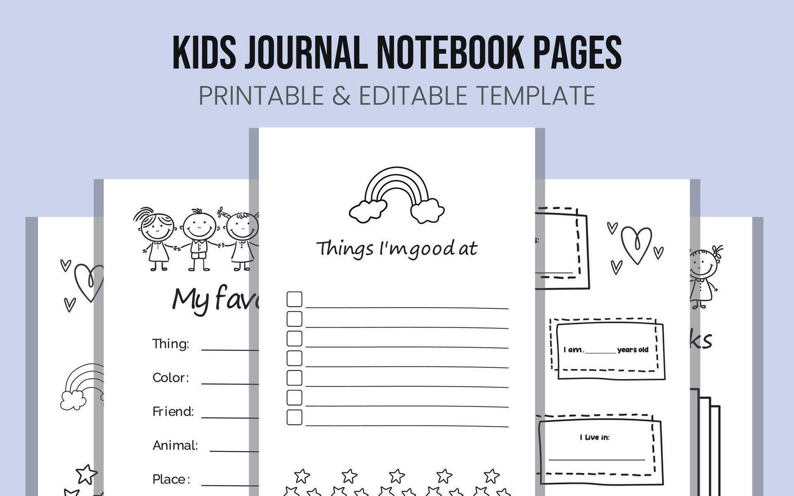 Kids Gratitude journal notebook interior for kdp vector