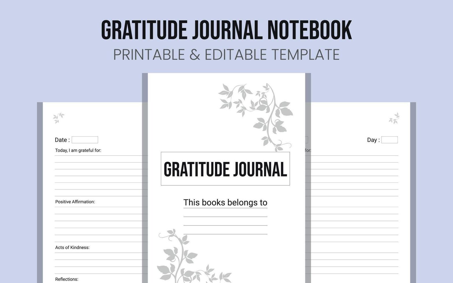 Gratitude journal notebook interior for KDP vector